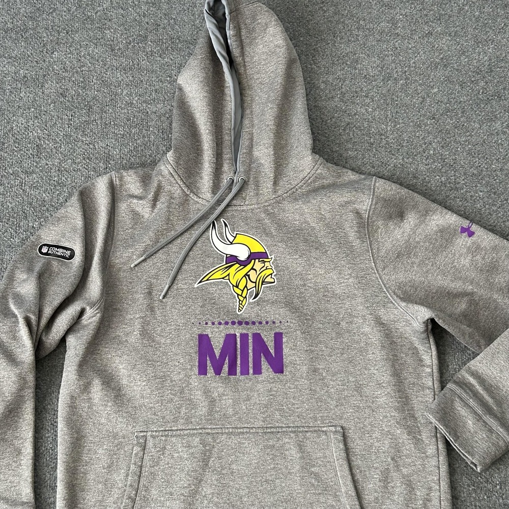 Minnesota Vikings Hoodie Mens Large Gray NFL Combine Under Armour Sweatshirt - Picture 2 of 11